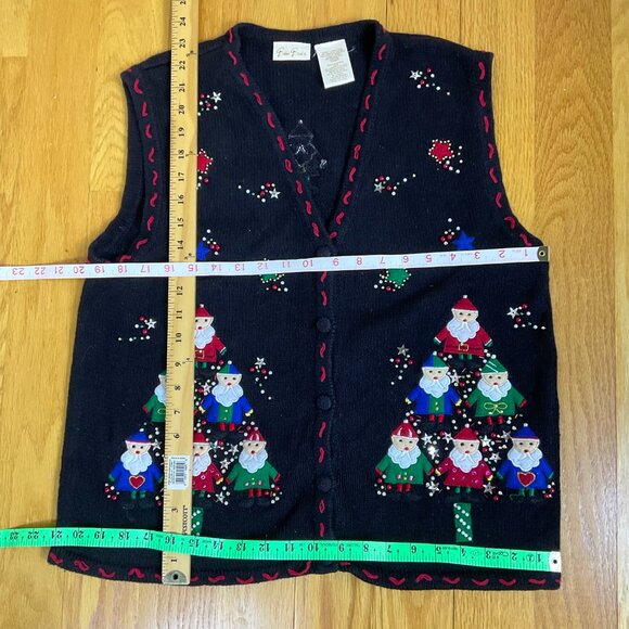 Bobbie Brooks Vest Sweater Christmas Vintage Black Multi (L) - Picture 7 of 7